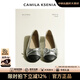 CAMILA KSENIA單鞋子2025新款時(shí)尚拼接女法式淺口拼色休閑平底豆豆鞋 銀色 37