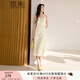 香影法式玫瑰碎花吊帶連衣裙女2025秋季新款優(yōu)雅v領(lǐng)雪紡內搭裙子 黃色 S
