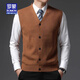 羅蒙（ROMON）新品牌男士針織背心開(kāi)衫純色無(wú)袖毛衣秋季新款打底衫V領(lǐng)坎肩馬甲 深棕 9080 L 170