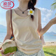 浪莎吊帶背心女夏季新款外穿棉麻打底寬松慵懶上衣寬肩帶無(wú)袖t恤內搭 淺杏 【背心款】 L 【推薦115-130斤】