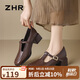 ZHR瑪麗珍女鞋法式粗跟T字帶單鞋女配裙子方頭小皮鞋 KN52 棕色  36 