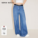 MISS SIXTY【免費(fèi)改褲】牛仔褲女復(fù)古洗水垂感寬松高腰顯瘦闊腿褲拖地褲子 中藍(lán) 27
