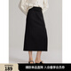 ELLE黑色設計感高腰顯瘦開叉半身裙女2024冬裝新款垂感直筒裙子 黑色 XL
