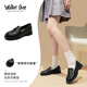 Walker Shop奧卡索皮鞋女鞋休閑豆豆鞋女單鞋軟底一腳蹬樂(lè )福鞋女職場(chǎng)小皮鞋女 D153225黑色 38
