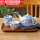 千代源光峰小藍(lán)芽線唐草茶杯茶壺 日本原裝進(jìn)口陶瓷品茗杯日式茶具套裝 小藍(lán)芽茶杯