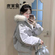 唐菓蜜羽絨棉服女冬季2025新款時(shí)尚連帽大毛領(lǐng)工裝派克服加厚保暖棉襖女 白灰色 M