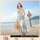 三彩2025夏季新款雪紡連衣裙無(wú)袖荷葉邊斜裁A字裙魚(yú)尾長(cháng)裙M