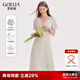 歌莉婭白色復(fù)古連衣裙夏裝女緞面冰絲法式波點氣質(zhì)V領(lǐng)長裙子1A6H4KAK0 06D杏底印花 M