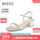 百思圖24夏氣質(zhì)鉆帶舒適粗跟女一字帶銀色涼鞋TT109BL4 銀色 35