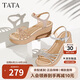 他她（TATA）絕美坡跟涼鞋女度假一字帶時(shí)裝涼鞋夏季7MY14BL4 銀色 37