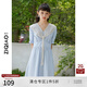 自巧小個(gè)子連衣裙女夏新款高腰小清新法式泡泡袖長(zhǎng)款顯高裙子 藍(lán)色 XXS