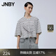 JNBY/江南布衣條紋短款T恤女短袖寬松圓領(lǐng)上衣簡(jiǎn)約夏季5N2110310 099/黑色系花型 S