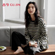 古今（GUJIN）純棉100全棉長(cháng)袖睡衣女春秋新款家居服休閑大碼睡褲套裝可外穿L