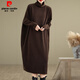 皮爾卡丹（pierre cardin）冬季加絨加厚燈芯絨長(cháng)裙女寬松中長(cháng)款2025秋冬新款媽媽連衣裙高領(lǐng) 咖啡色 均碼 【100-200斤】