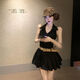 閃動(dòng)少女（SHANDONGSHAONV）夏季小眾露背v領(lǐng)掛脖連衣裙女收腰修身裙子顯瘦a字短裙 黑色連衣裙[配腰帶] S [推薦78-95斤]