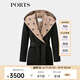 PORTS寶姿女裝2024秋季新款LOGO提花連帽羊毛大衣ALT9C008UZW022 黑色印花 M
