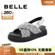 百麗（Belle）新穎亮片休閑涼鞋女舒適厚底增高涼鞋B1922BL4 銀色 35 (225mm)