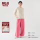 無印良品（MUJI） IDEE 男女通用 棉麻 刺繡 寬版褲 褲子長褲休閑褲無性別男款女款 玫粉色 L (175/80A)
