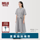 無(wú)印良品（MUJI）女式 涼感 短袖襯衫連衣裙女裝裙子純棉25年夏季長(zhǎng)裙涼感物語(yǔ) 灰色條紋 M (160/84A)