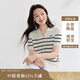 茵曼法式條紋POLO翻領(lǐng)針織衫夏季女裝正肩修身短袖上衣 白黑條  L