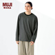 無印良品（MUJI）男式 天竺編織 圓領(lǐng)長(zhǎng)袖T恤男士打底衫男款25年春季 AB1MLA5S 黑色條紋 S （165/84A）