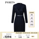 PORTS寶姿秋冬新品女裝縫制針織長(cháng)袖中長(cháng)連衣裙LL9N075LCF059 丈青混色 L (8)