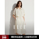 ELLE法式線條感假兩件襯衫式連衣裙女2025春季新款中長款氣質裙子 米白 M
