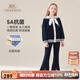 英氏（YEEHOO）女童套裝兒童外套喇叭褲子兩件套中大童裝學(xué)院休閑秋裝 深藍(lán) 140