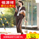 恒源祥媽媽春裝運動(dòng)套裝洋氣2025新款中老年女春秋款外套大碼休閑兩件套 咖色 28117 XL (115斤以下)