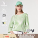 哈吉斯（HAZZYS）女裝 春季女士【PHIZ系列】休閑條紋七分袖T恤衫女 綠色GR L (165/88A 40)
