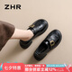 ZHR英倫單鞋女經(jīng)典復(fù)古樂福鞋女粗跟厚底魔術(shù)貼皮鞋 BK130 黑色 37