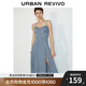 UR2025春季新款女裝復(fù)古V領(lǐng)開衩吊帶牛仔連衣裙UWM850055 藍(lán)色 S