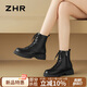 ZHR馬丁靴女秋冬復(fù)古英倫風(fēng)靴子女時尚百搭系帶短靴女 ES08 黑色 36