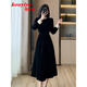 蔻伊婭（Kouyiya）品牌女裝新品氣質(zhì)赫本風(fēng)黑色絲絨連衣裙女裝復古優(yōu)雅釘珠絲絨高腰 黑色 L
