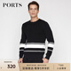 PORTS寶姿男裝春夏黑白撞色棉質舒適毛衣MA8K501EKD002 BLACK WHITE M