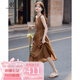 clotho Rennie品牌女裝無袖連衣裙女2025夏季新款韓版系帶收腰顯瘦圓領(lǐng)a字裙子 布朗棕 M