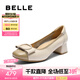 百麗（Belle）氣質(zhì)方跟淺口單鞋女2025秋新商場同款牛皮通勤單鞋E1A1DCQ5 米白/杏 37