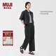 無印良品（MUJI）女式漢麻混斜紋抽褶寬版褲褲子女款25年夏季休閑褲女裝闊腿褲長褲 黑色 M (160/66A)