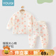 優(yōu)奇寶寶保暖衣套裝夾棉女嬰兒秋衣秋褲純棉a類大屁屁褲冬季內(nèi)搭保暖 櫻桃小兔 66cm
