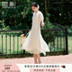 香影泡泡袖連衣裙女2025夏季新款米色系帶重工鏤空網(wǎng)紗拼接a字裙 鷺白 S 155/80A/85-95斤