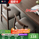 真緣北歐實(shí)木餐椅家用餐桌椅子侘寂風(fēng)餐廳靠背凳子日式客廳休閑牛角椅 胡桃色腿 卡其色皮
