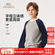 英氏（YEEHOO）男童衛(wèi)衣兒童上衣中大童裝長袖圓領(lǐng)套頭拼接基礎(chǔ)秋裝 淺灰色 120