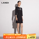 藍地（LANDI）撞色釘珠圓領(lǐng)寬松七分袖連衣裙女年秋季新款短裙 黑色 S