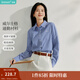 茵曼（INMAN）襯衫女法式時(shí)髦格紋秋季新款翻領(lǐng)長袖上衣 寶藍(lán)格 M （褲子27碼）