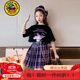 G.DUCKKIDS童裝女童裙子夏季套裝新款兒童衣服卡通庫洛米洋氣中大童女孩短袖 黑色+腰鏈 130 建議7~8歲【120-130】cm