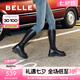 百麗（Belle）七夕禮物金晨明星同款厚底小V靴彈力靴女商場款長靴B9D1DDG4 【金晨同款】黑仙草（微光皮面） 37 (235mm)