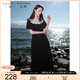 三彩大碼女裝2025夏季新款法式浪漫花邊U領(lǐng)連衣裙收腰系帶胖MM