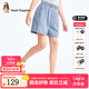 暇步士（Hush Puppies）童裝兒童女大童2025夏季時尚俏皮簡約別致假日活力感牛仔短褲 淺牛仔 【寬松版】 170