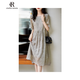 clotho Rennie品牌女裝蕾絲連衣裙女中長款2025年夏季新款氣質(zhì)溫柔減齡顯瘦裙子 灰色 M