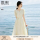 香影氣質(zhì)印花連衣裙女2025夏裝新款米白色泡泡袖圓領(lǐng)中長(zhǎng)絕美裙子 米白 M 160/84A/95-110斤
